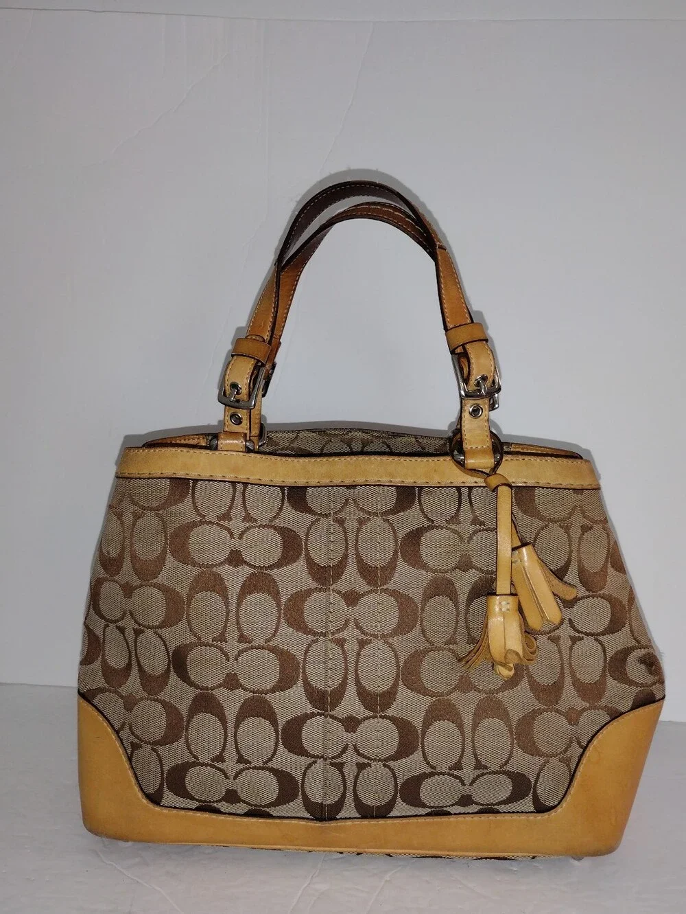 Vintage Y2K Coach Hamptons Signature Carryall Shoulder Bag 6830 Jacquard Tan